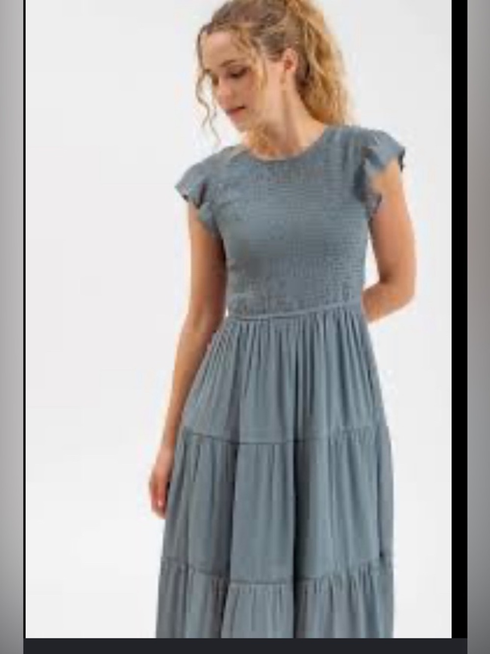 Perch Blu pepper ruched top flutter sleeve tiered midi dress summer sundress 2XL